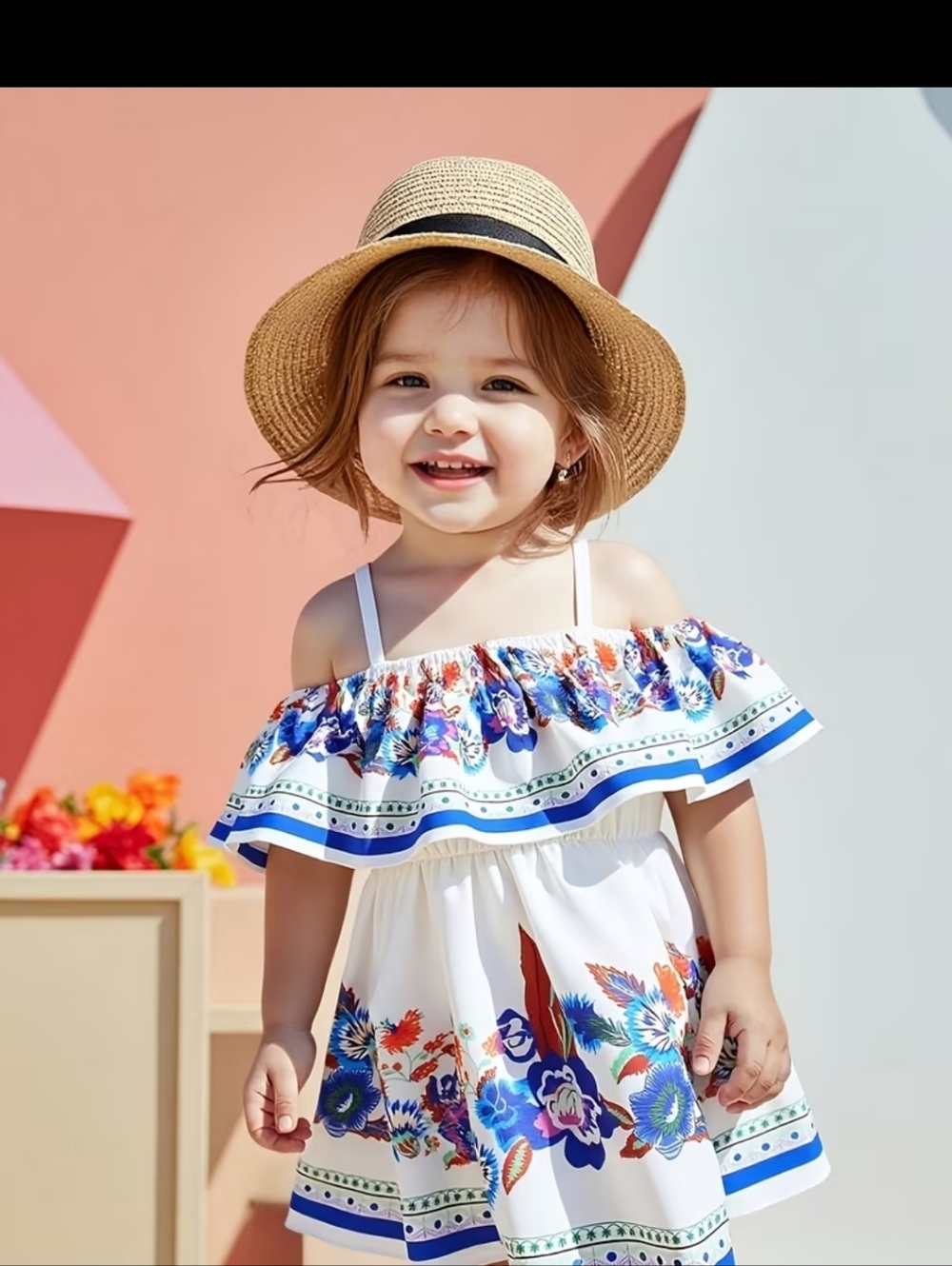 New Girls Blue/White Floral Off-Shoulder Sundress sz 7-8yrs #1360-385